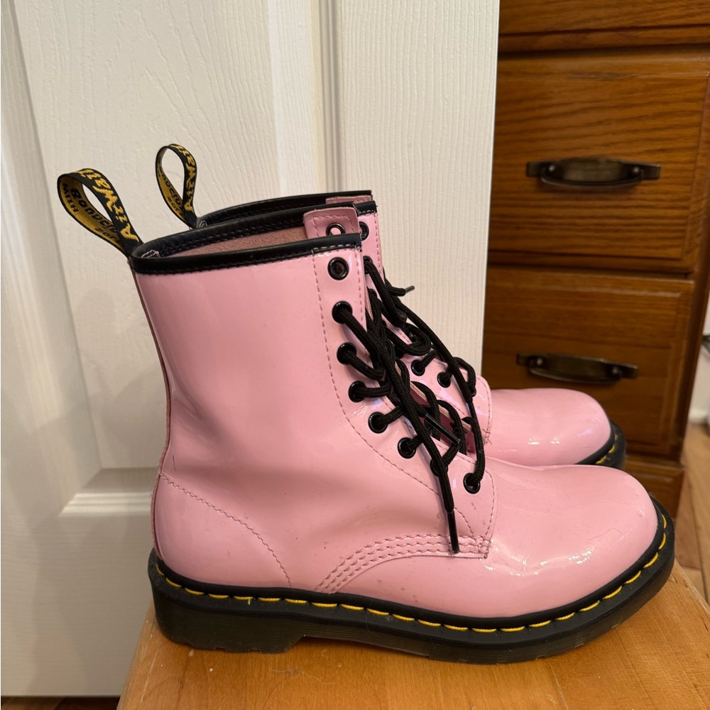 Dr. Martens Pink and Black Lace Up Boots with Air-Cushioned Sole